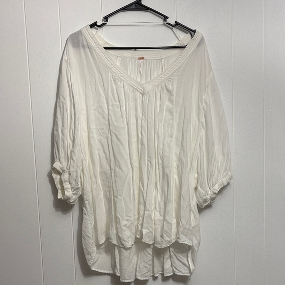 Free People Tops - Free People White V-Neck Over-Sized Shirt